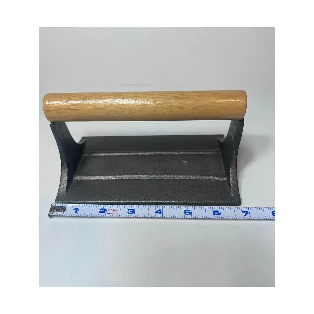 Bacon Press Cast Iron Wood Handle Grill Pressing Steak Cooking Burger Ham BBQ